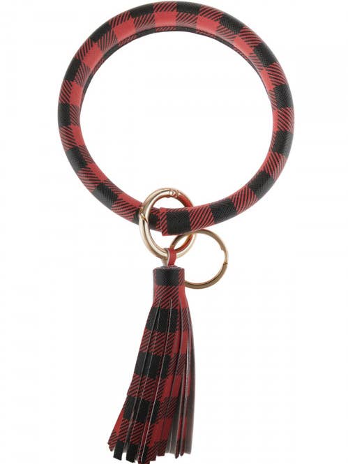 Porte-clés à carreaux avec bracelet à pompons pour la vente par MYS Wholesale Inc