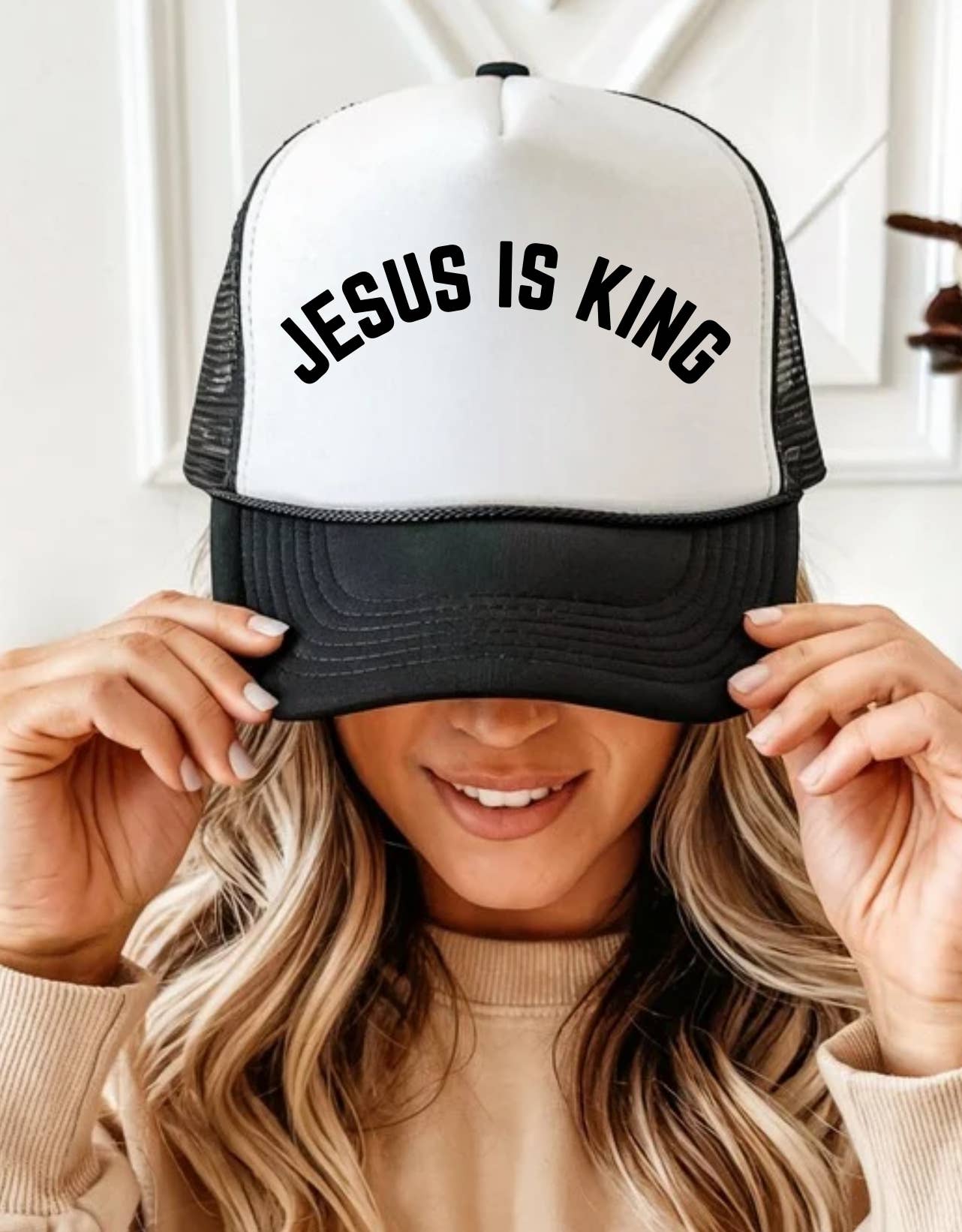 Posh Magnolia Boutique - Wholesale Trucker Hat - Unisex - Jesus Is King Religious Foam Front Snap Back Trucker Hat 0