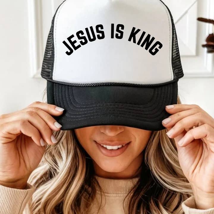 Posh Magnolia Boutique - Wholesale Trucker Hat - Unisex - Jesus Is King Religious Foam Front Snap Back Trucker Hat