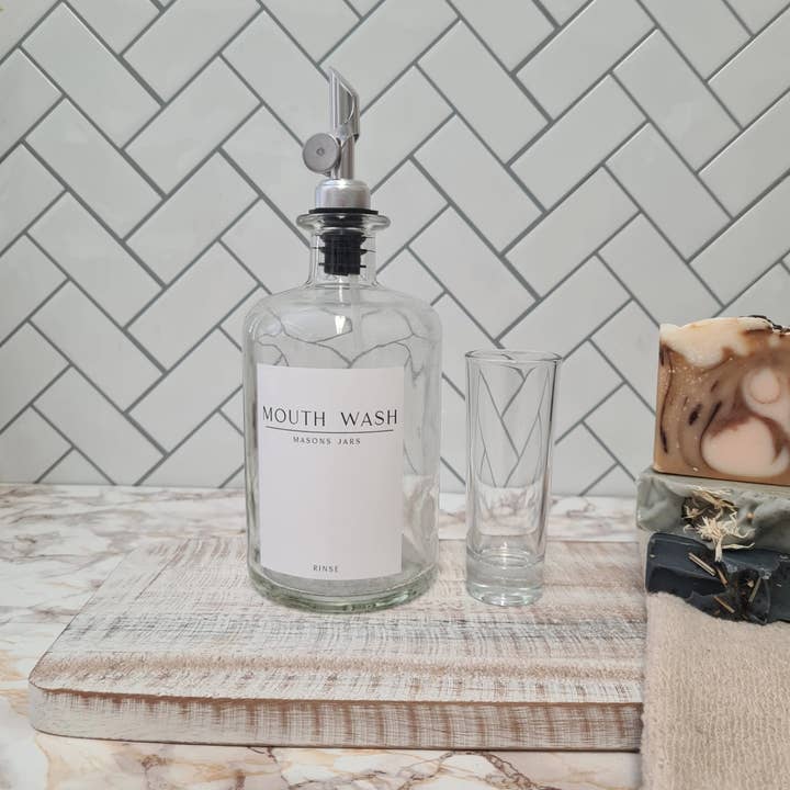 Masons jars - Wholesale Mouthwash - 500ml Apothecary Mouth Wash Bottle & Shot Glass with Pourer