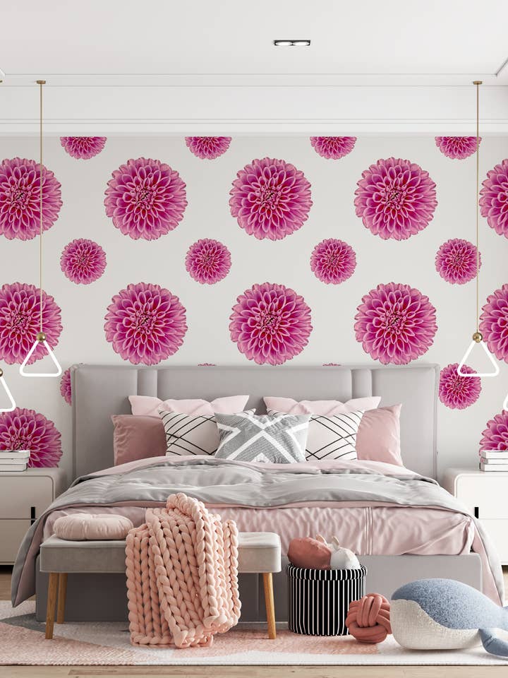 Pannello di carta da parati in tela vinilica rosa con fiori per la vendita all'ingrosso da parte di SBC Decor