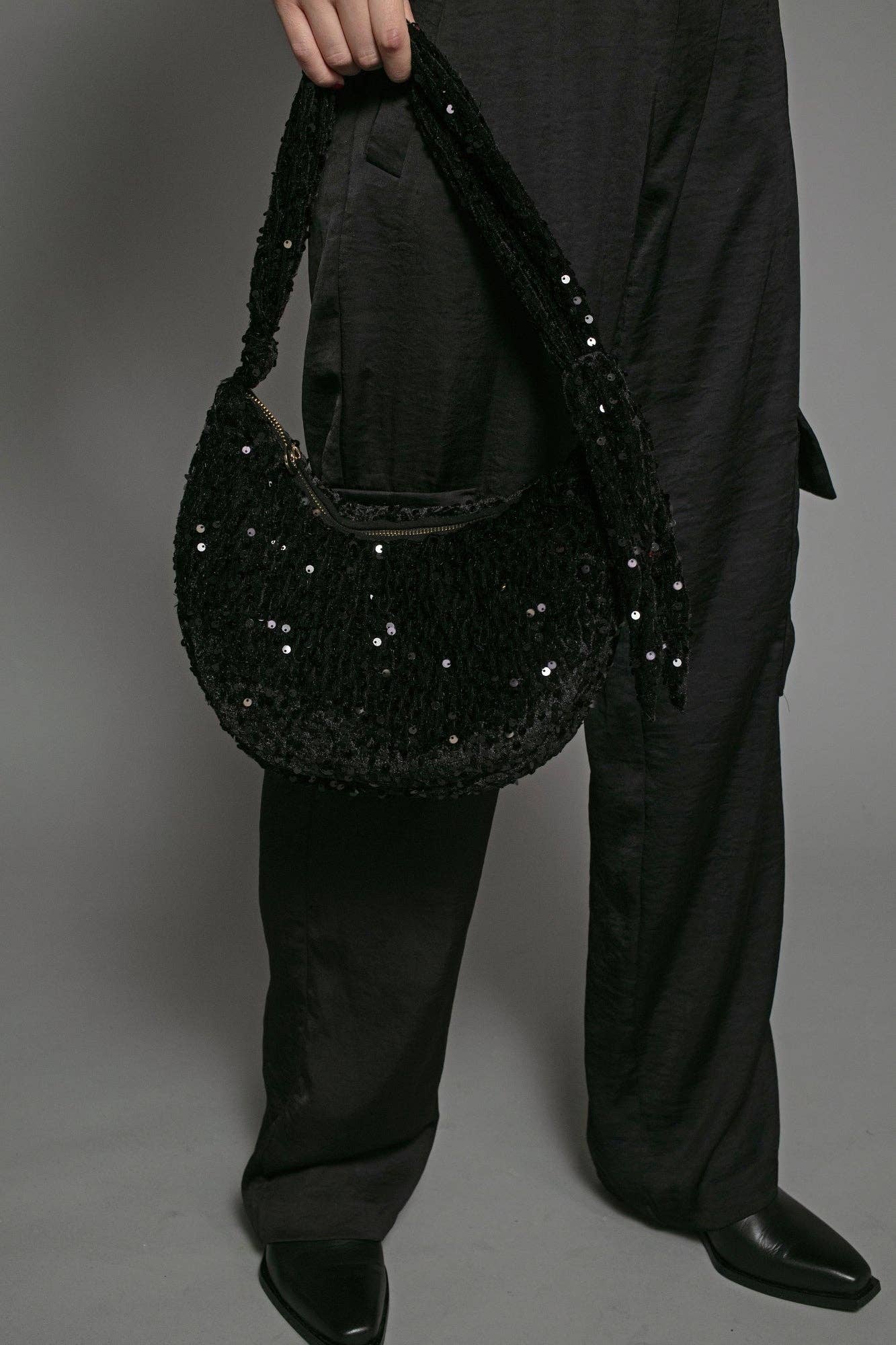BLACK NESSA HALF MOON SEQUIN BAG-BLACK for wholesale on Faire1