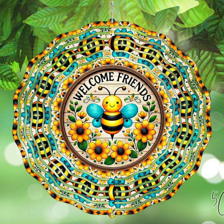 Bee Welcome Friends Wind Spinner for wholesale by 5C's Wholesale