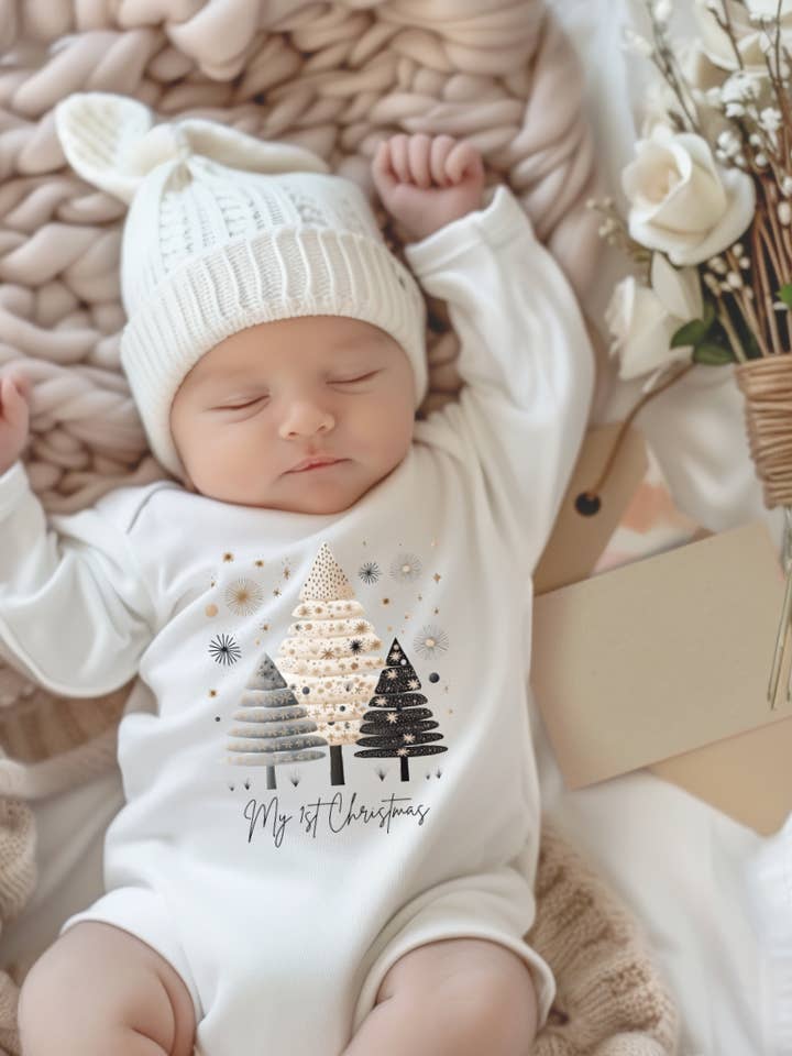 AvaryMaeInspirations - Wholesale Bodysuit (Non-Footed) - Baby - My 1st Christmas, Baby's First Christmas Neutral Outfit