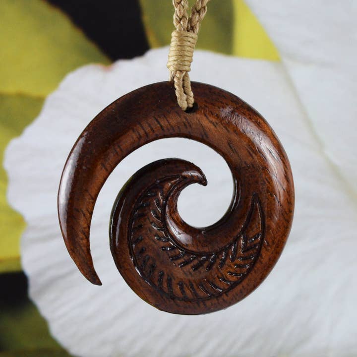 Hawaiian Large Koa Wood Ocean Wave Necklace, Hand Carved Genuine Koa Wood Wave Necklace, N9120 Birthday Mother Gift for wholesale by Paradise Treasures Jewelry
