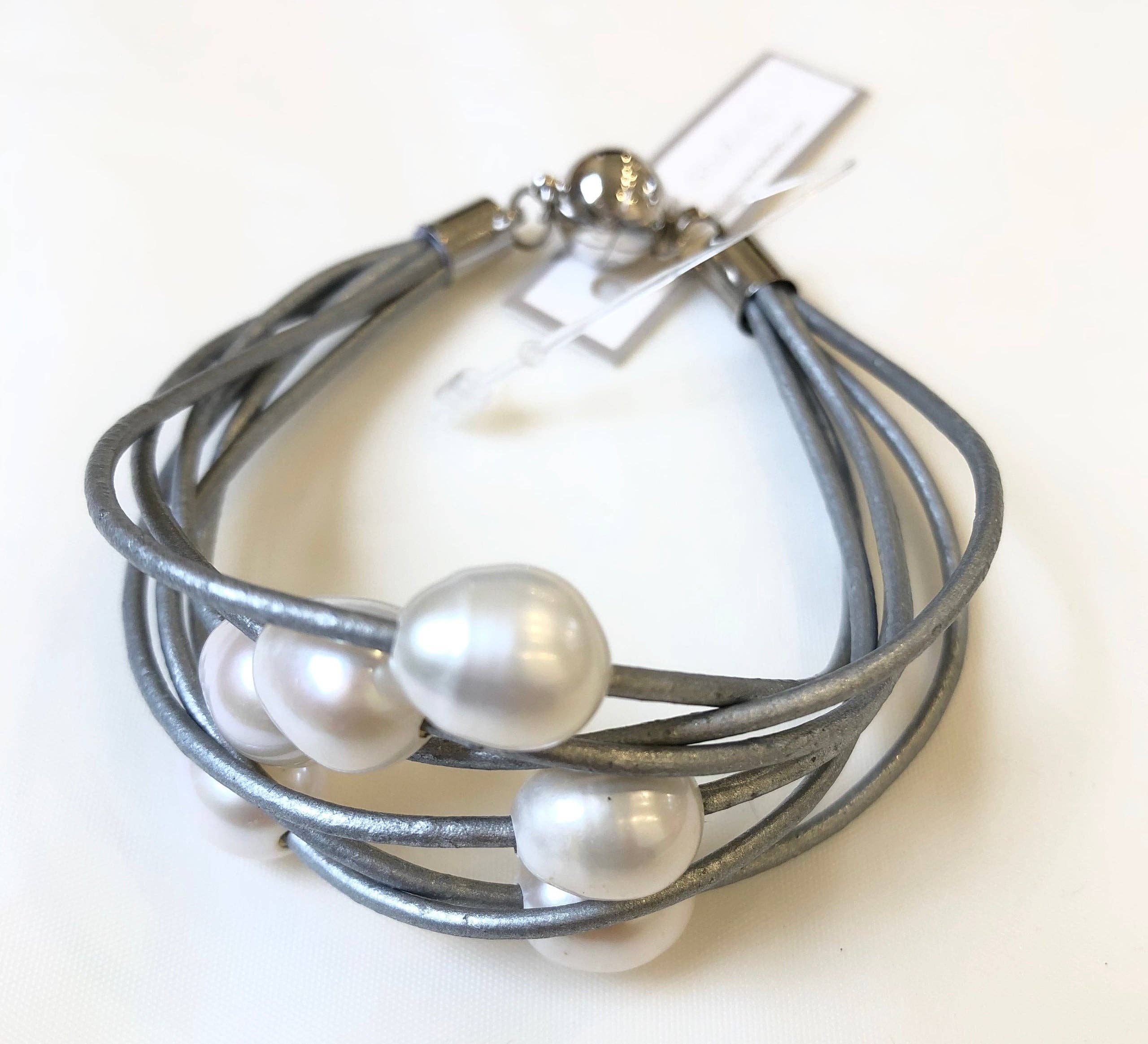 Studio G - Wholesale Beaded Bracelet - #780-6 Strand Bonded Leather and Pearl Bracelet4