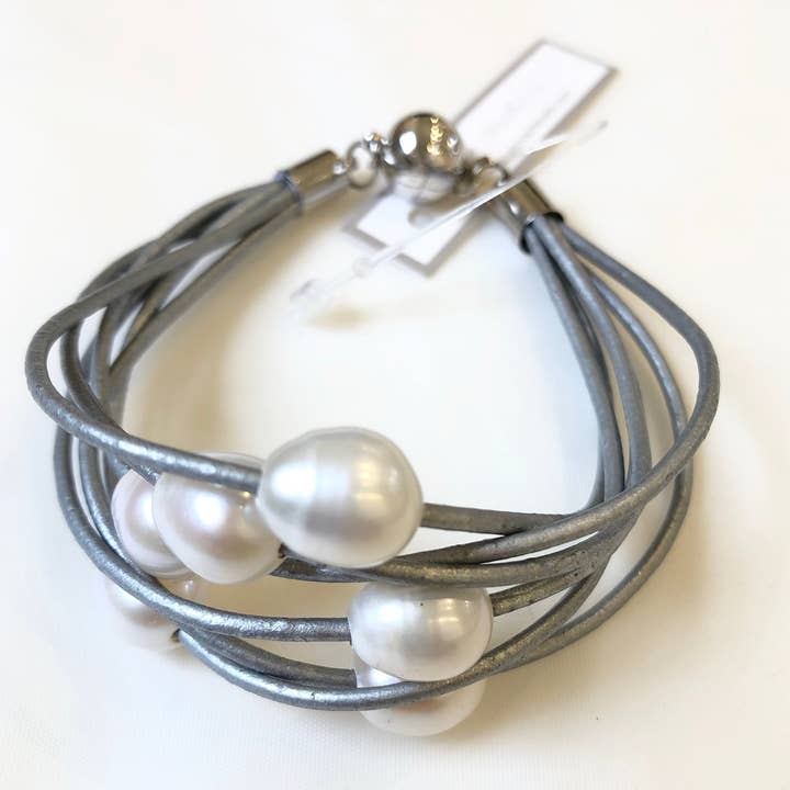Studio G - Wholesale Beaded Bracelet - #780-6 Strand Bonded Leather and Pearl Bracelet4