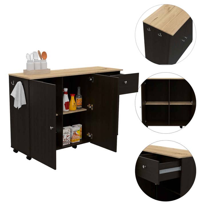 TUHOME FURNITURE - Wholesale Kitchen Storage/Organizer - Victoria Kitchen Island Cart Black11