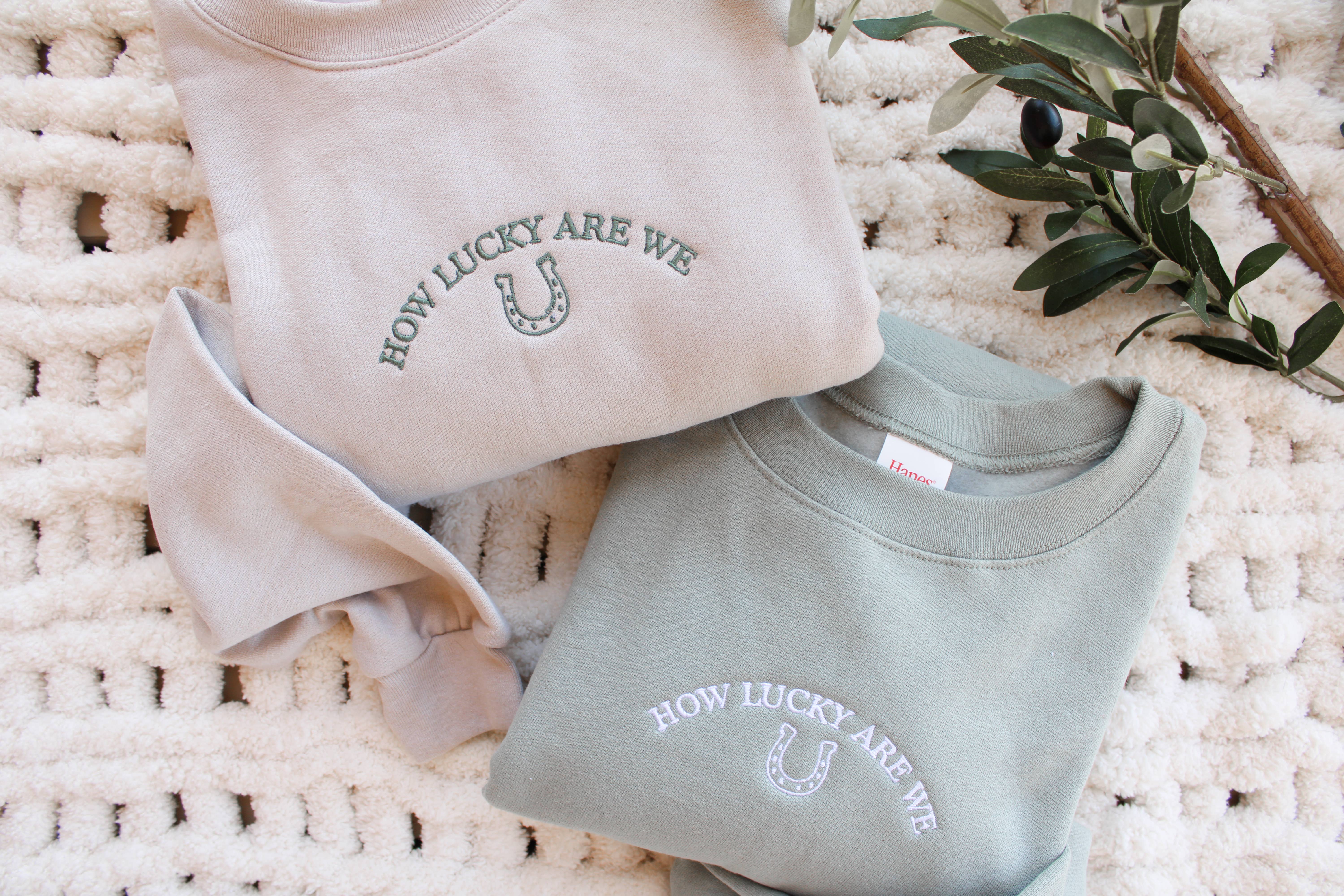 The Southern Post - Wholesale Sweatshirt - Women's - How Lucky Are We, Embroidered Sweatshirt -- St. Patrick's1