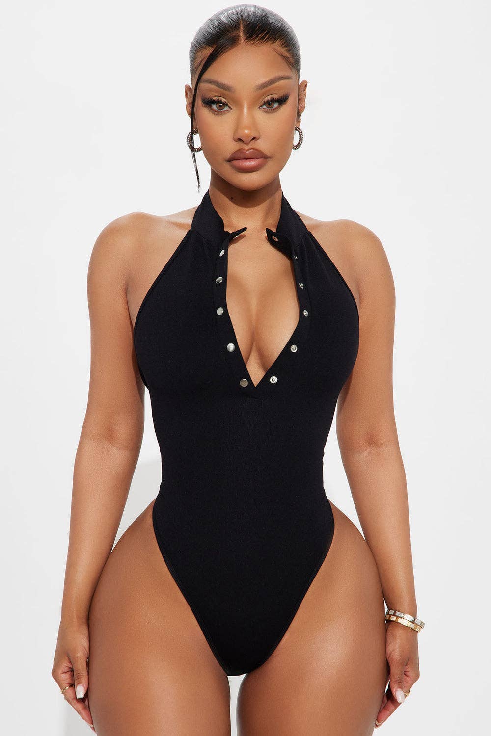 5besties inc - Wholesale One Piece Swimsuit - Women's - HIGH NECK BUTTON UP BODYSUIT1