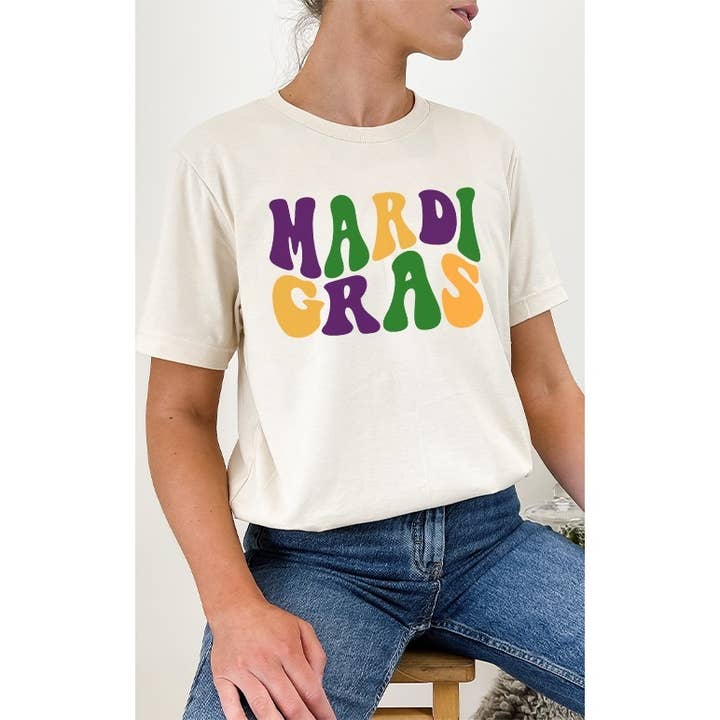Select Apparel – wholesale Screen printed t-shirt – Women′s – Groovy Mardi Gras Graphic Tee0