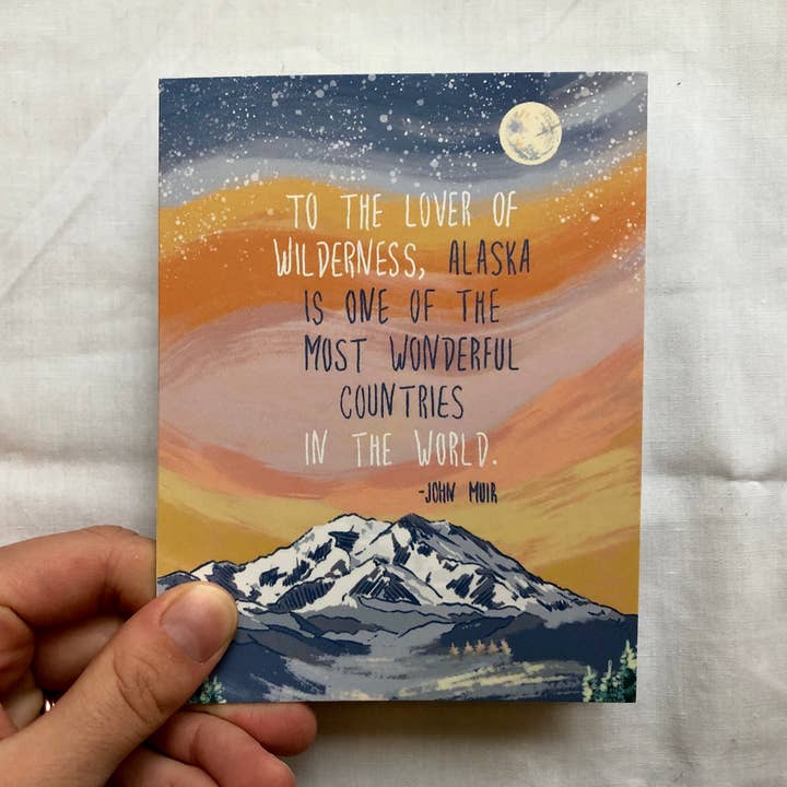 Carte Sunset Mountain avec citation - Alaska Mountain Card pour la vente par Sarah Cochran Artist