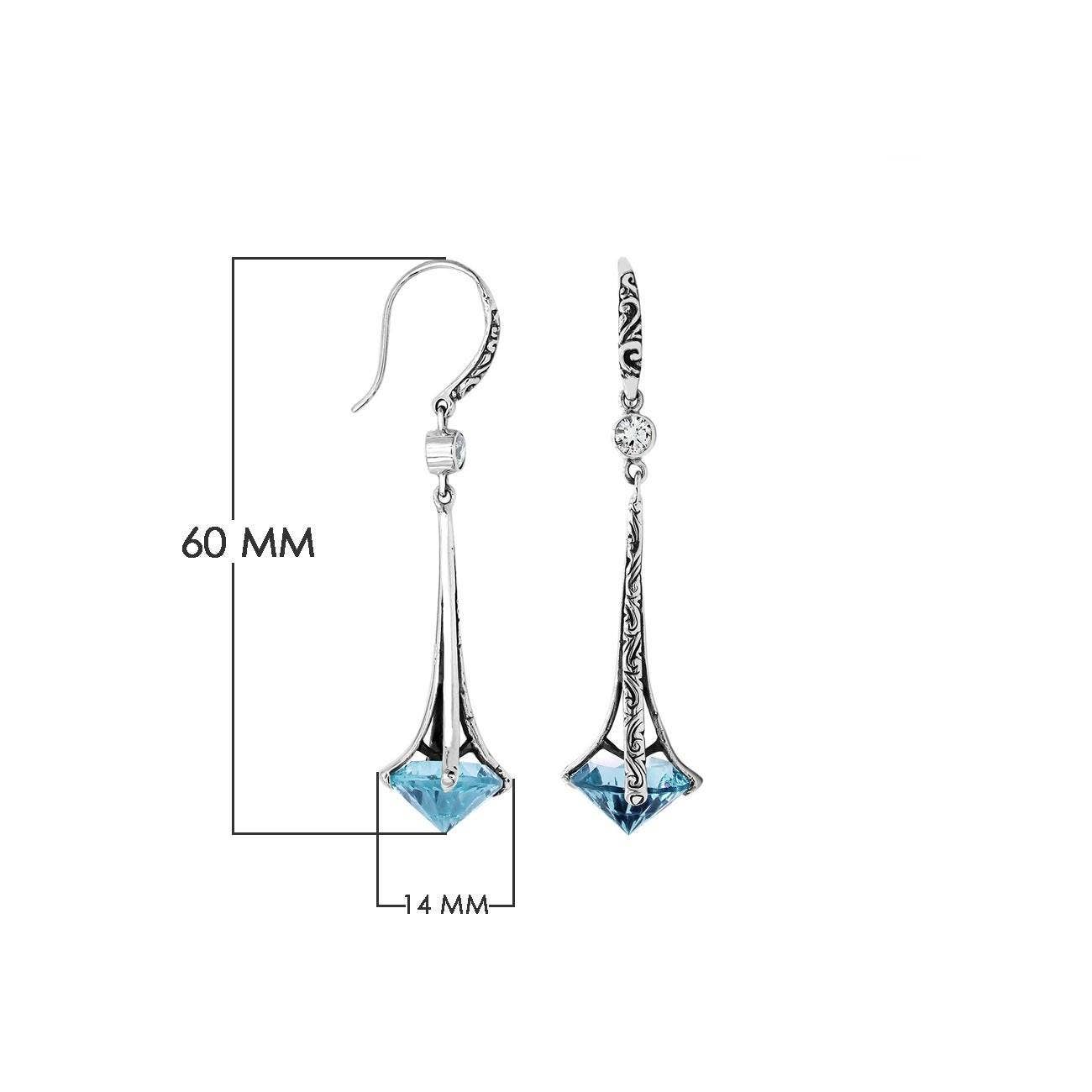 Bali Designs - Wholesale Dangle Earrings - AE-1175-BT Sterling Silver Long Blue Topaz Quartz Drop Earrings4