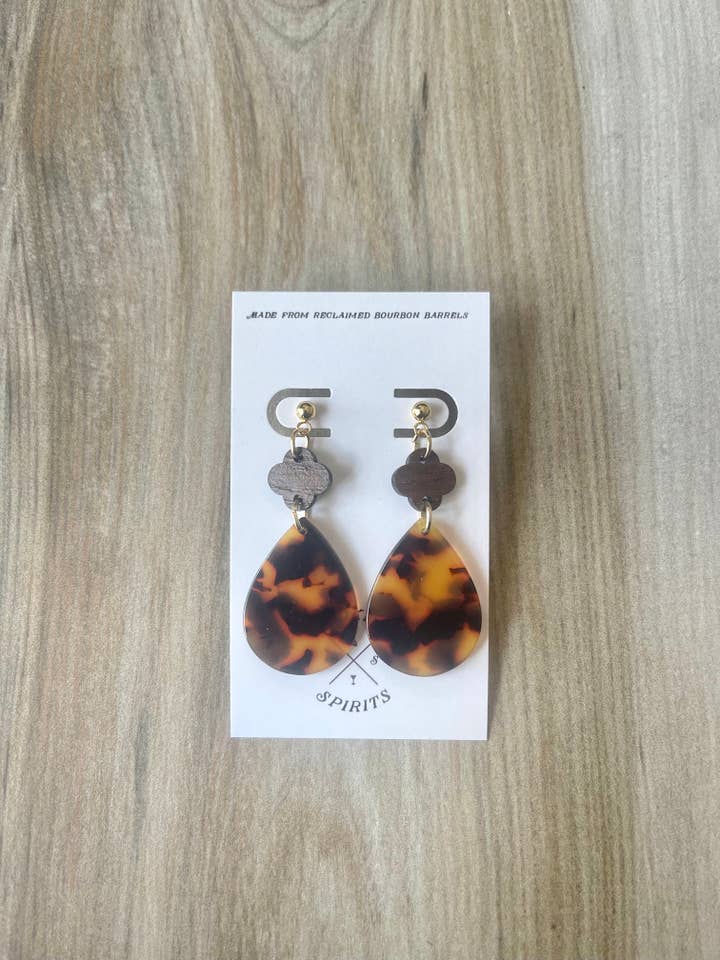 Bourbon Barrel & Teardrop Tortoise Acrylic Earrings for wholesale by Smoke & Spirits