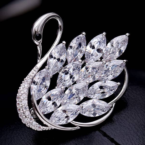 Wedding Bridal Shinny Cubic Zirconia Swan Pin Brooches Women for wholesale by Gaia Fashion Inc