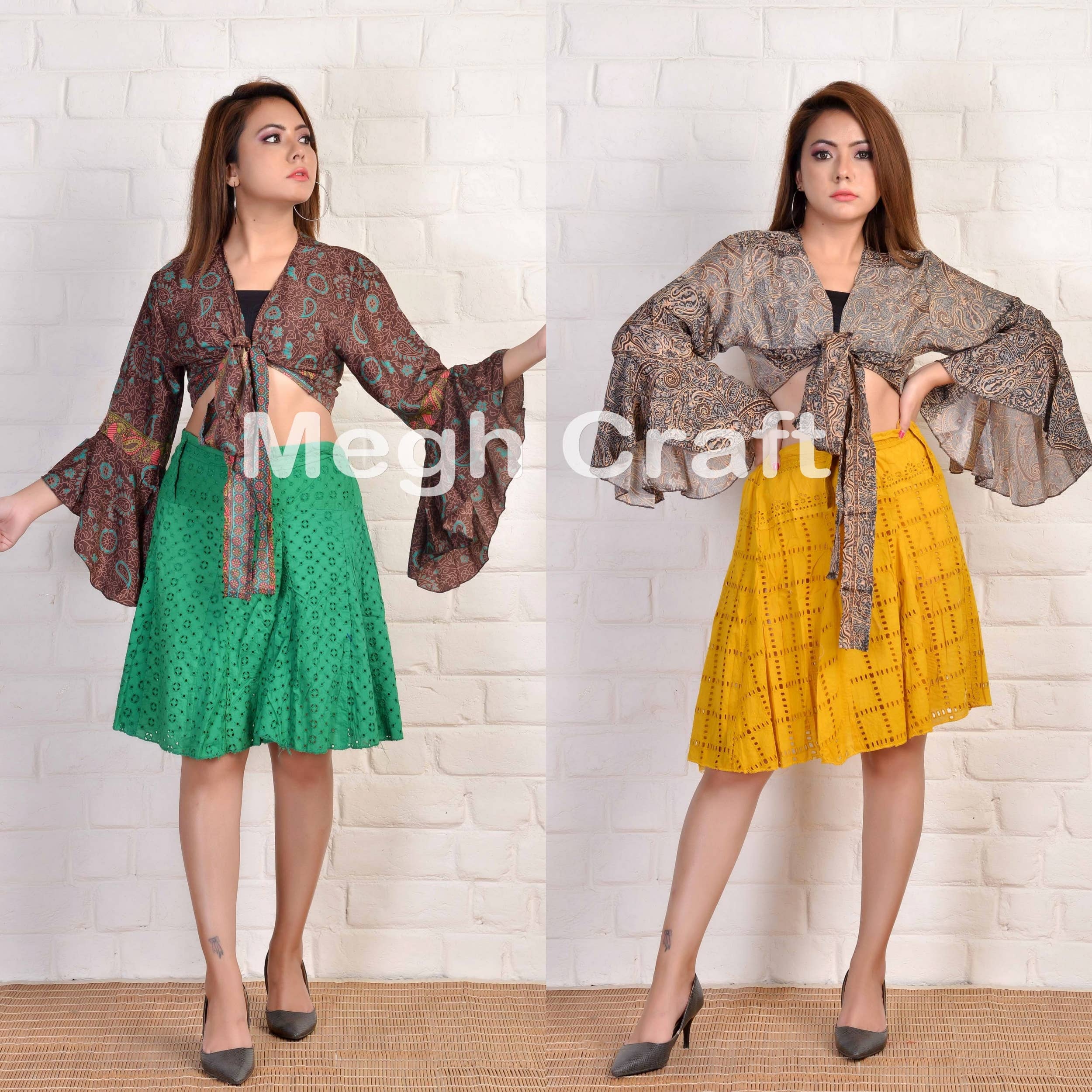 Meghcraft – Engroshandel Bluse - Dame – Vintage silke frill ærme slips top-boho knude stil crepe top2