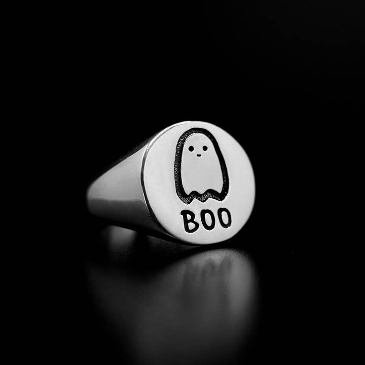 Black Feather Design – Anel de sinete por atacado – Anel Ghost - Anel Regulável Spooky Gothic - Prata de 1ª Lei4