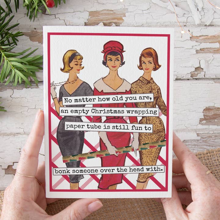 Raven's Rest Studio - Wholesale Christmas Card - Funny Christmas Card. An Empty Christmas Wrapping Paper Tube2