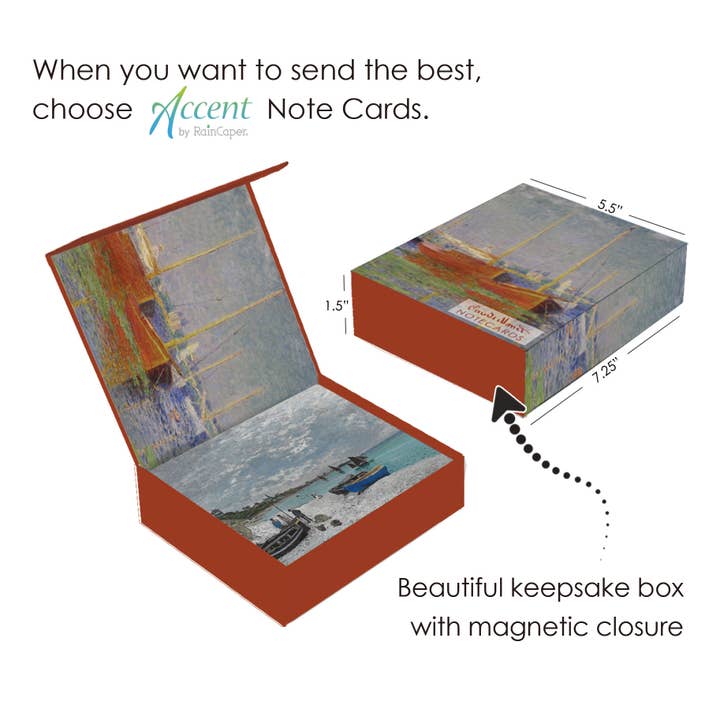 RainCaper - Wholesale Stationery/Notecard Set - Notecards - Monet Boats - Box of 16 Cards & Envelopes