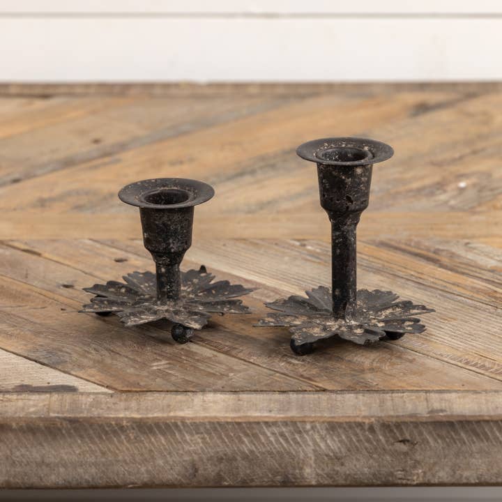 Ragon House - Wholesale Candle Holder - 2.75" RUSTIC LEAF TAPER CANDLE HOLDER