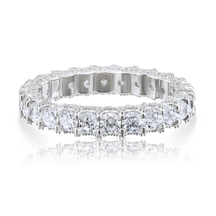 Sterling Silver Eternity Band with 3mm Cubic Zirconia Stones for wholesale by NY Gold & Silver Trading Inc.