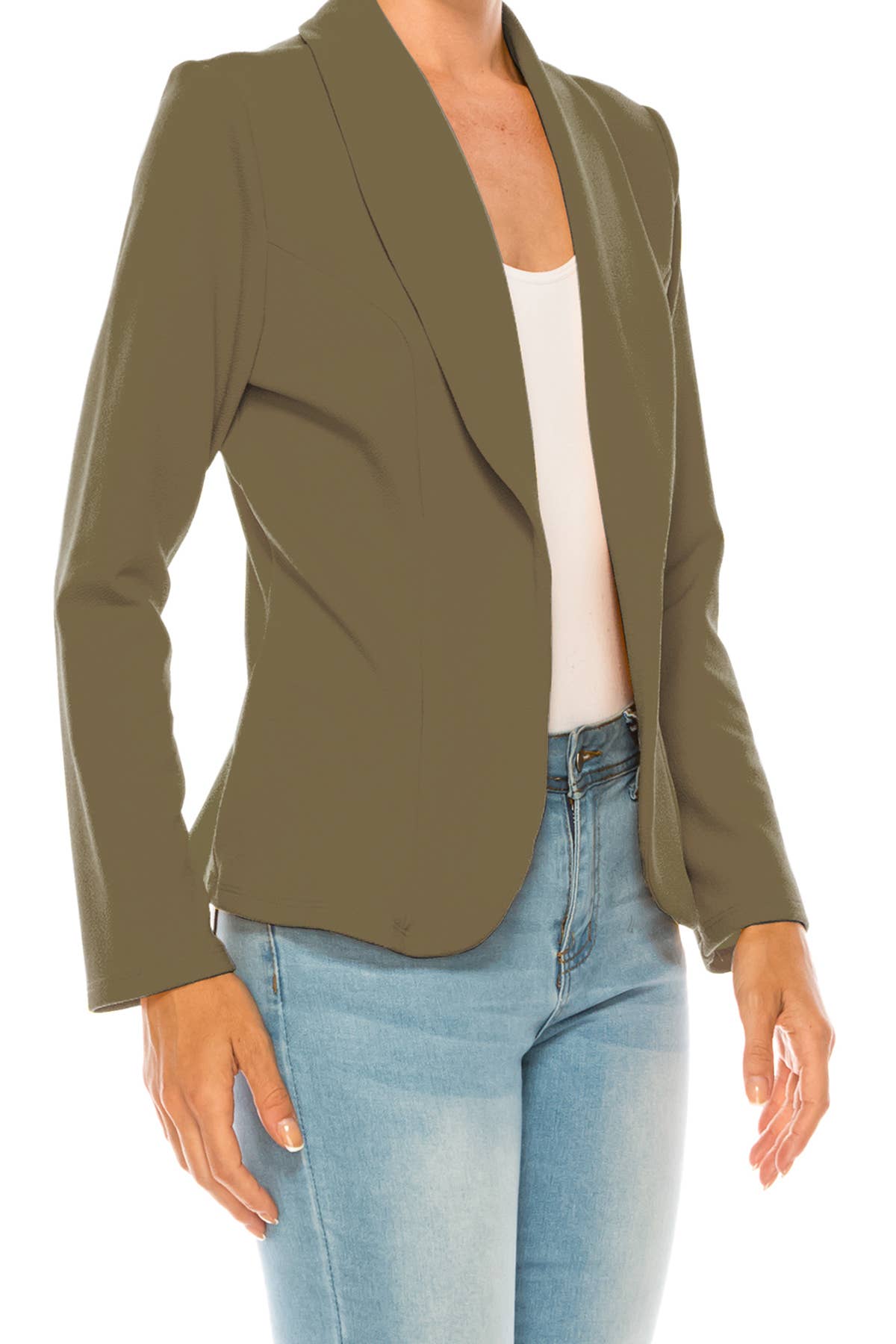 MOA COLLECTION - Wholesale Blazer - Women's - Women’s Solid Open Front Fitted Blazer Jacket – Waist Length31
