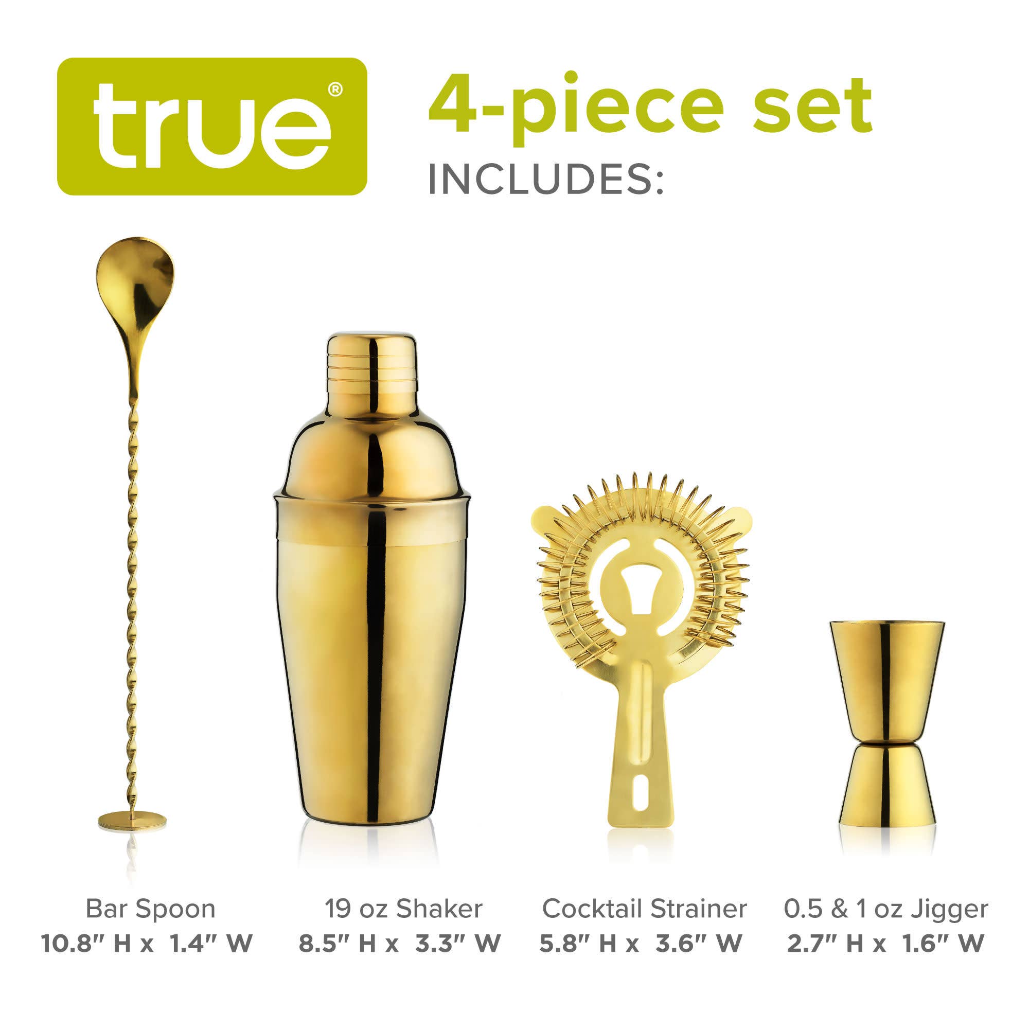 TRUE - Wholesale Bar Tool - Stainless Steel Barware Set of 4 ASSORTED COLORS21