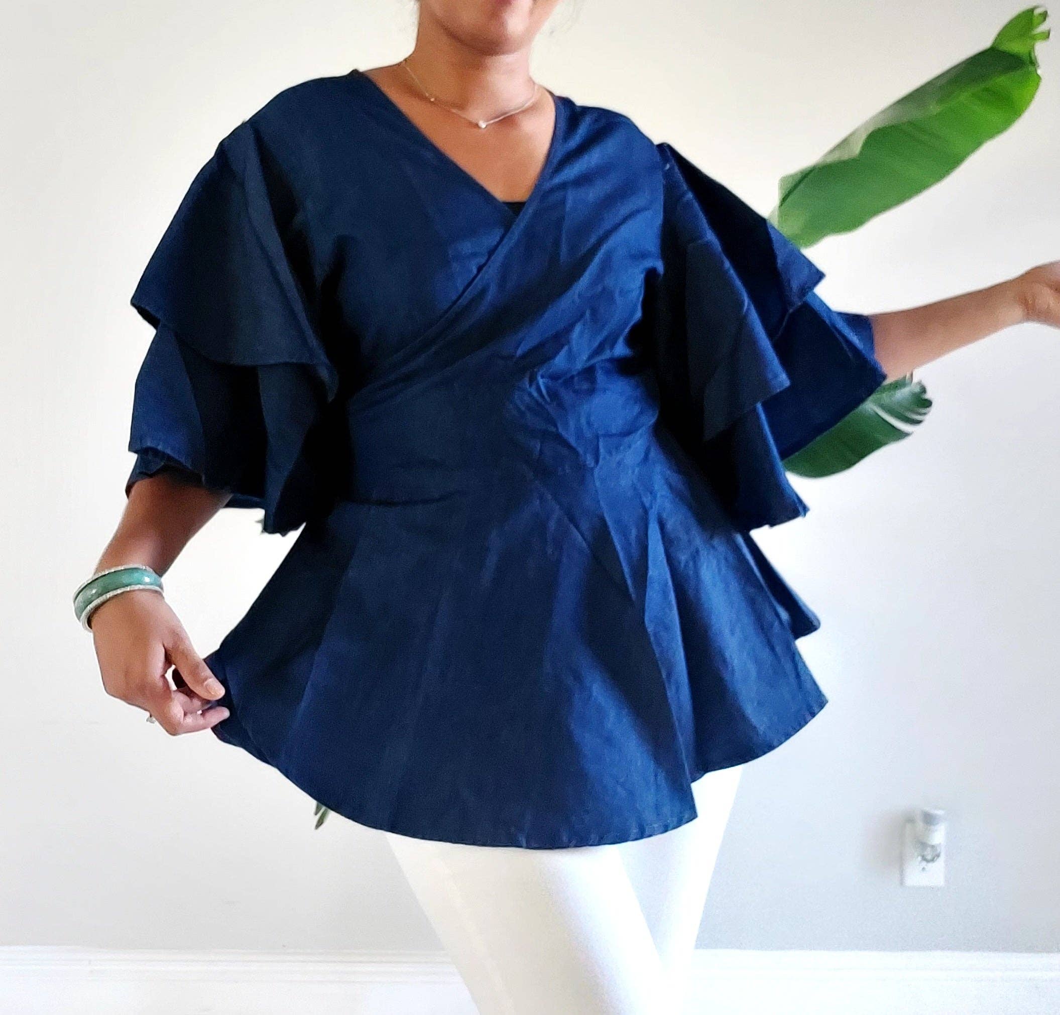 India Batik - Vendita all'ingrosso Camicetta - Donna - Blusa avvolgente in denim3