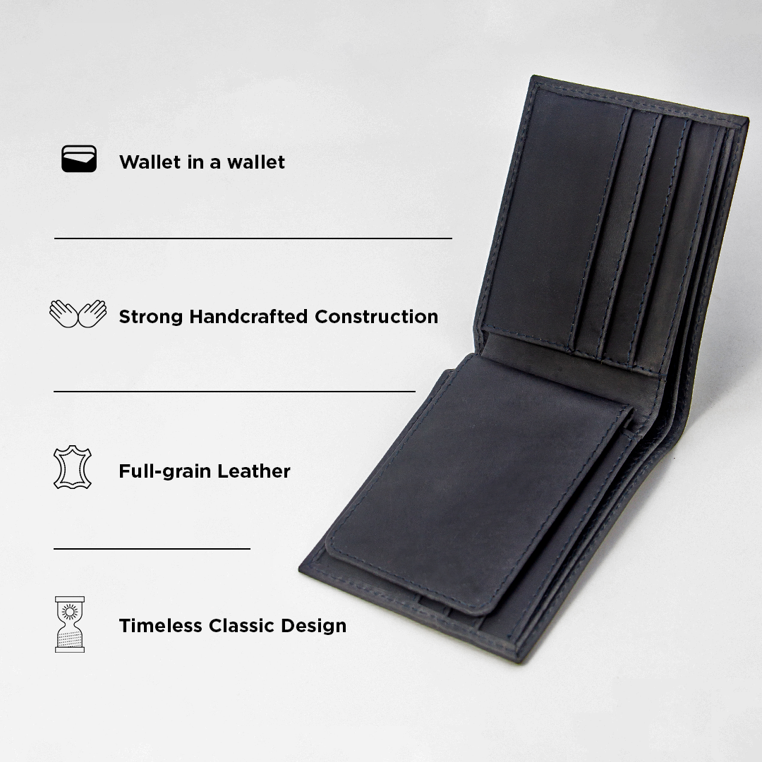 Twin Engine Coffee - Wholesale Wallet - Men's - BIFOLD Leather Wallet  Electric Black  /  Fair Trade Artisan4