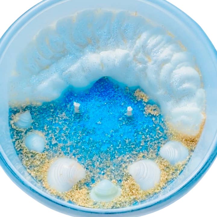 LIT Candles NJ - Wholesale Jar/Filled Candle - Beach Breeze, Ocean Summer Seashell Glitter Soy Candle
