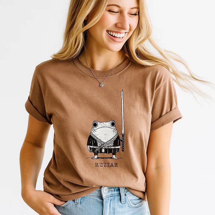 Huzzah T-Shirt, Frog Samurai Graphic Tee for wholesale by Soleinspire