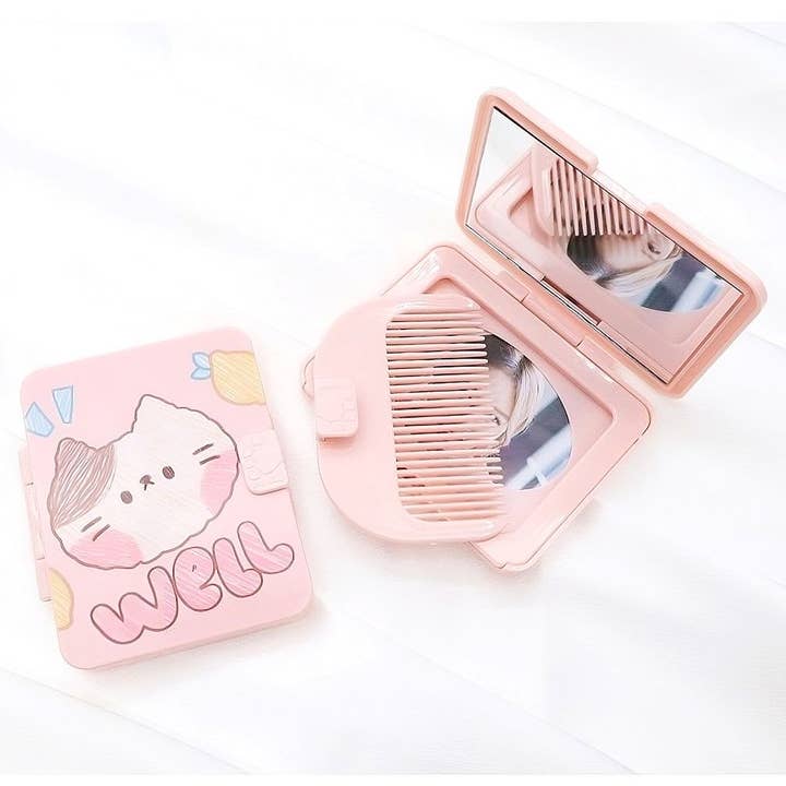 Diacly - Wholesale Compact mirror - 12pk Cute Well Nice Cartoon Handheld Comb Mirror