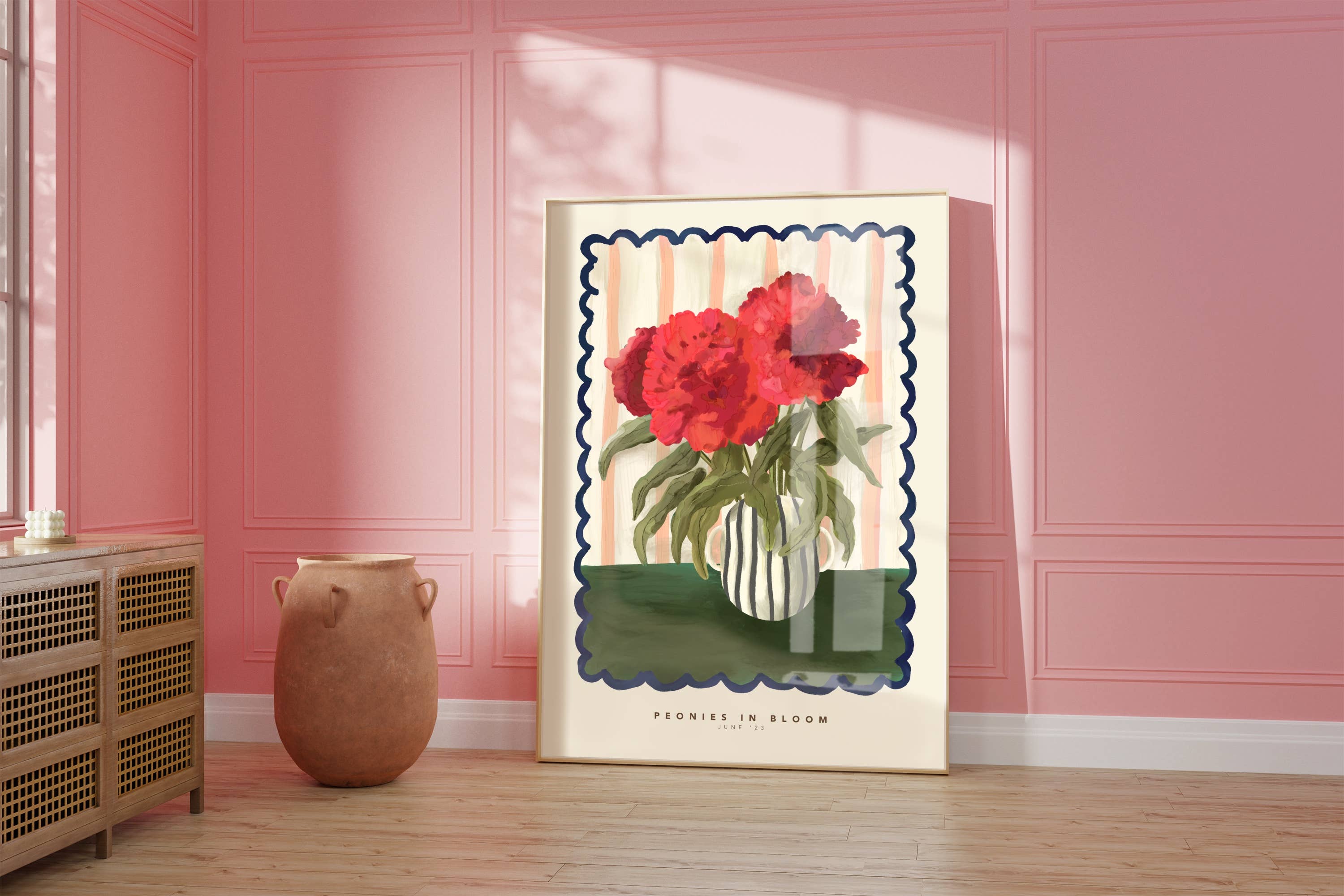 Kate Fox Design – Impressão artística por atacado – Gravura de Flor de Peônia, Estilo Desenhado à Mão, Neutra e Original2