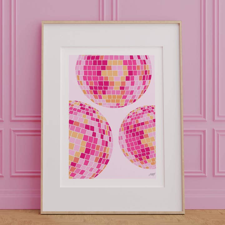 Lindsey Kay Collective - Wholesale Art Print - Disco Balls Illustration (Pink/Yellow Palette) - Art Print3