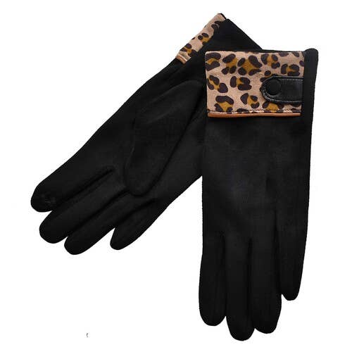 Taylor Hill Scarves & Co - Wholesale Gloves – Women's - THSG1053: Black: Leopard Tips Gloves
