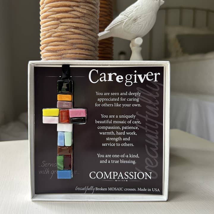 The Grandparent Gift Co. Inc. – wholesale Decorative tabletop object – Caregiver Inspirational Gift Cross: USA Handmade Glass 44713