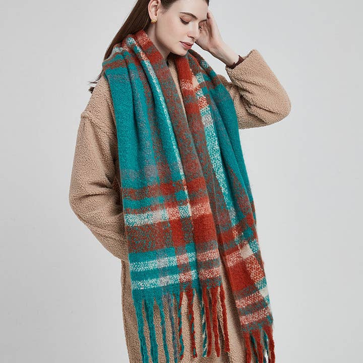 Dipped Shop - Wholesale Scarf - Women's - Tassel Plaid Vintage Scarves DPKS121817