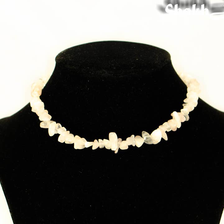 Real Raw Rose Quartz Gemstone Chip Choker Necklace for wholesale by Shokh Jewelry