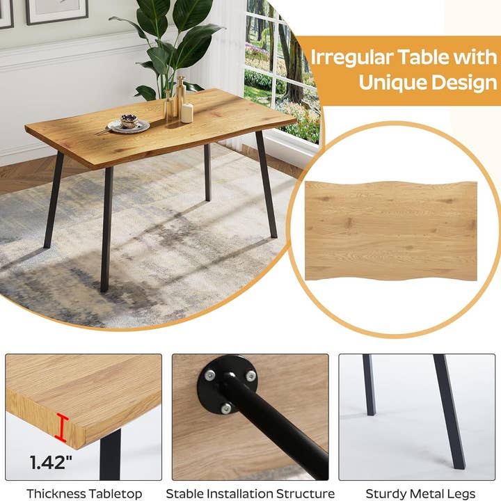 ShipItFurniture - Wholesale Side Table - 53" Rectangle Dining Table for 2-6 Person, Modern Wooden Irregular Dining Table Kitchen Table Desk Dinner Table for Small Spaces, Easy Clean Living Room Natural Table for Home Kitchen Restaurant