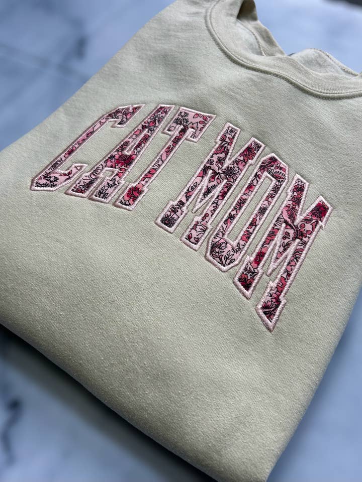 Embroidered Floral Cat Mom Crewneck | Pet for wholesale by Rosie by Madison
