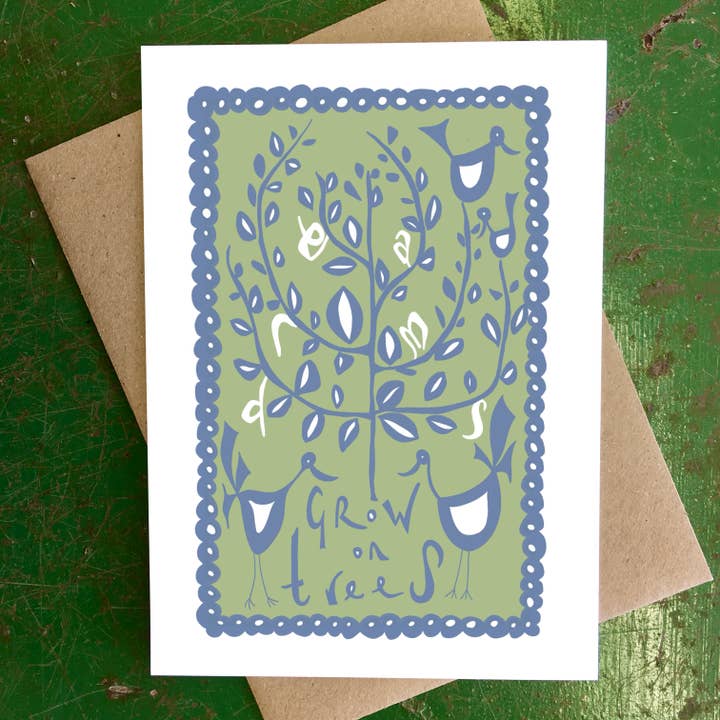 Sonhos - Cartão de Cumprimentos Ilustrado (Verde e azul) por atacado de Hello Magpie