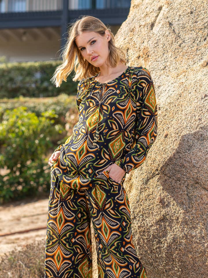 Cactus Janessa Flowy Blouse for wholesale by Tolani