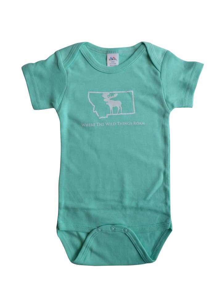 Onesie de hortelã com alce selvagem branco por atacado de Montana Tees