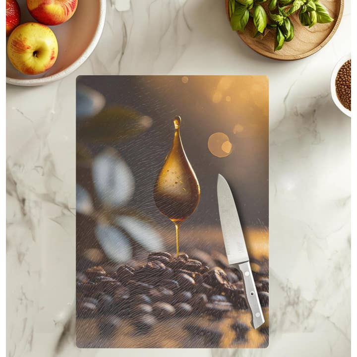Fernville Creations - Wholesale Cutting Board - Tempered Glass Coffee Themed Cutting & Serving Board