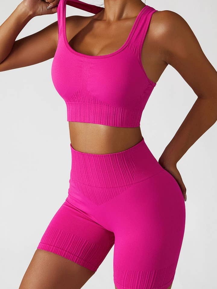 Active by Anna-Kaci – wholesale Activewear set – Women′s – Racerback Sports Bra & Sculpting High Waist Shorts Set17