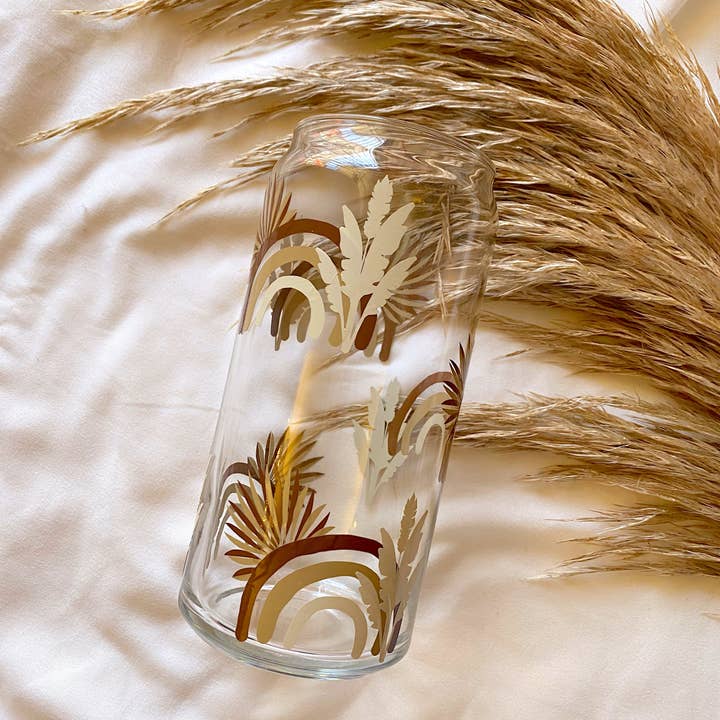 Boho Rainbow | Dried Palm | Pampas Glass Cup for wholesale by amarieacreates