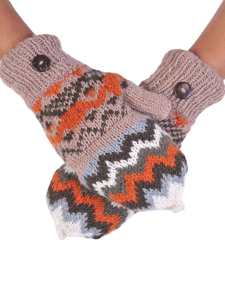 Melange Tribal Pattern Woolen Hunter Gloves for wholesale by The Collection Royal / Royal Handicrafts