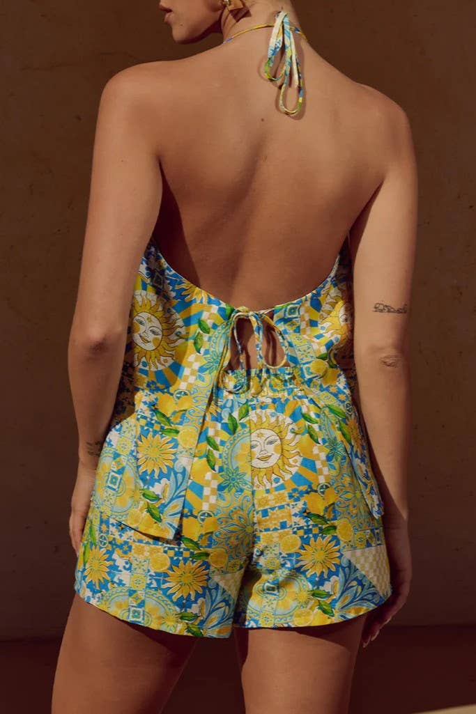 Rosa Clothing - Wholesale Top & Short Set (NOT Loungewear) - Women's - Sisyphus Italian Olives Graffiti halter bow tie top set7