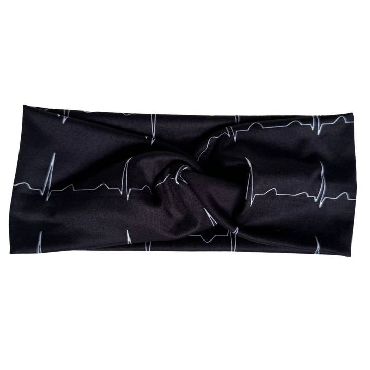 Heart Beat EKG Black - Workout Headband for wholesale by Michigan Threads Headbands