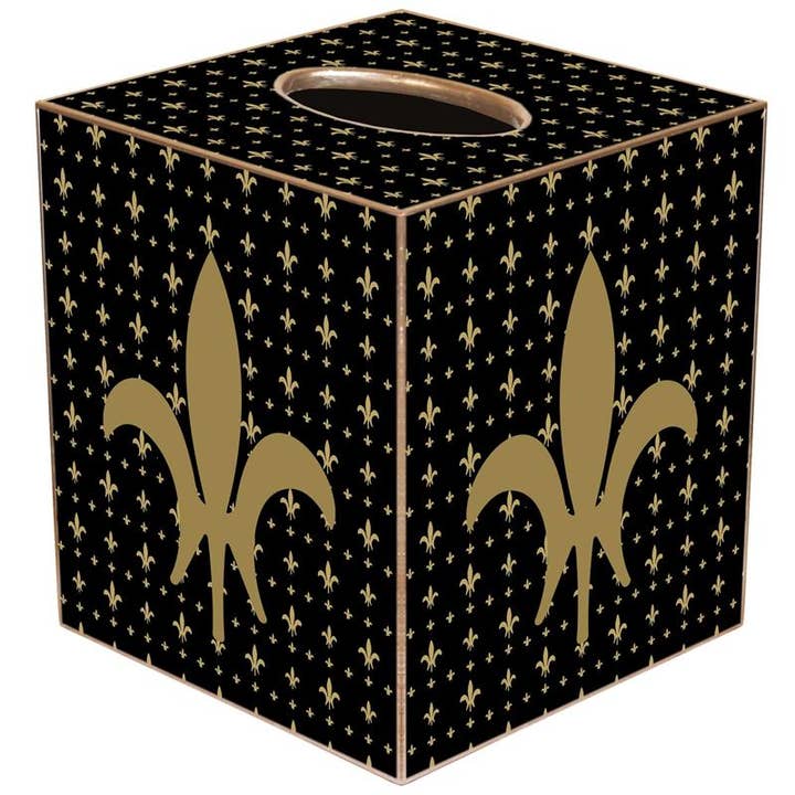 TB1447 - Gold & Black Large Fleur de Lis Tissue Box Cover for wholesale by Marye-Kelley